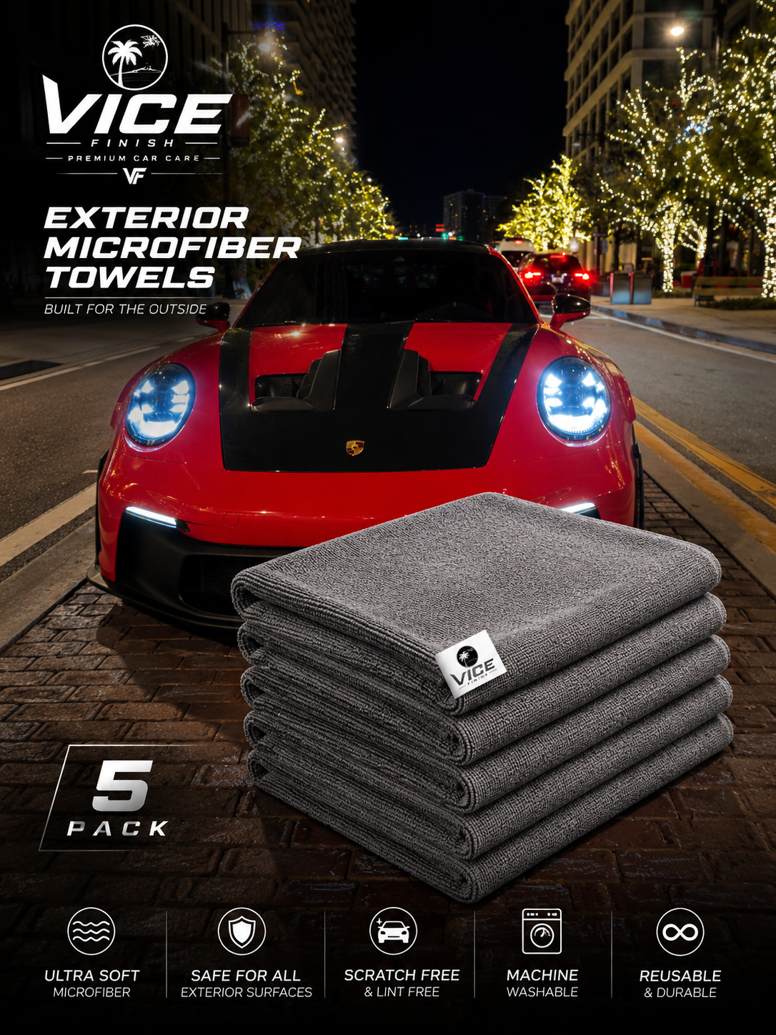 Vice Finish Premium Exterior Microfiber Towels – 5 Pack