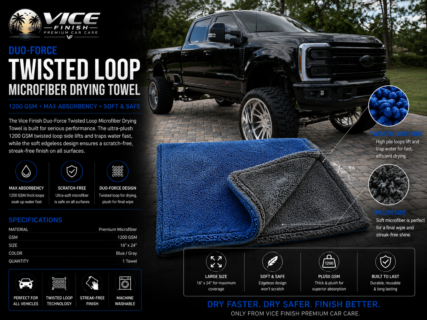 Vice Finish Duo-Force Twisted Loop Microfiber Drying Towel