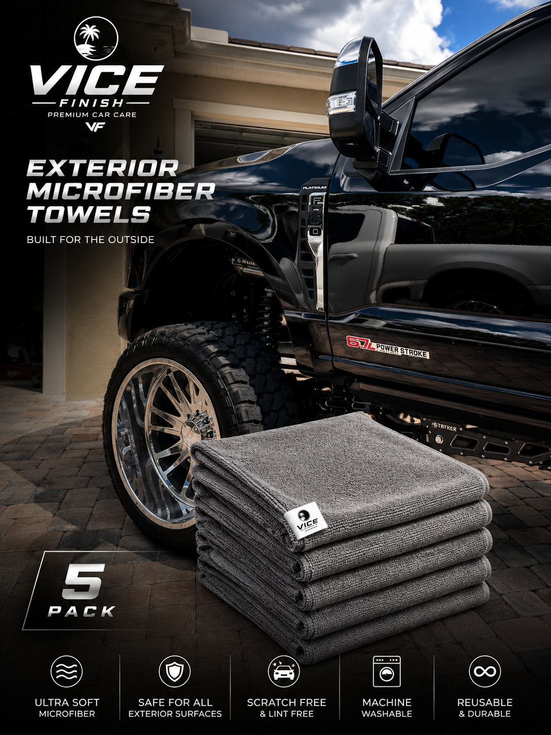 Vice Finish Premium Exterior Microfiber Towels – 5 Pack